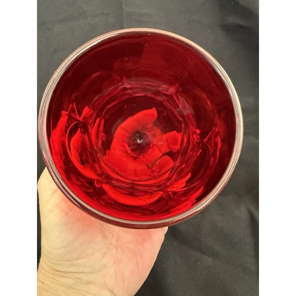 Red Ruby Glass Goblet Glossy Round Unisex Adults Drinkware Decorative 5.5 Inch